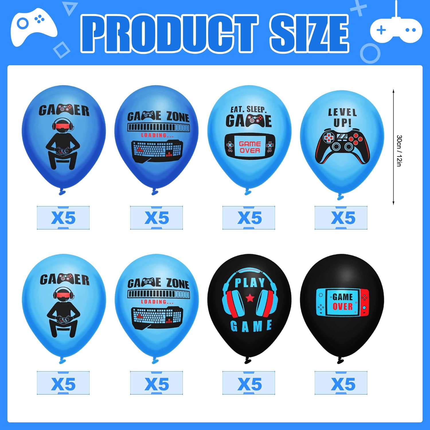 Video Game Balloons - Gamer Birthday Party Kit with Controller & Garland Arch for Kids, Boys & Girls - Latex Balloons - Game Themed Party Supplies