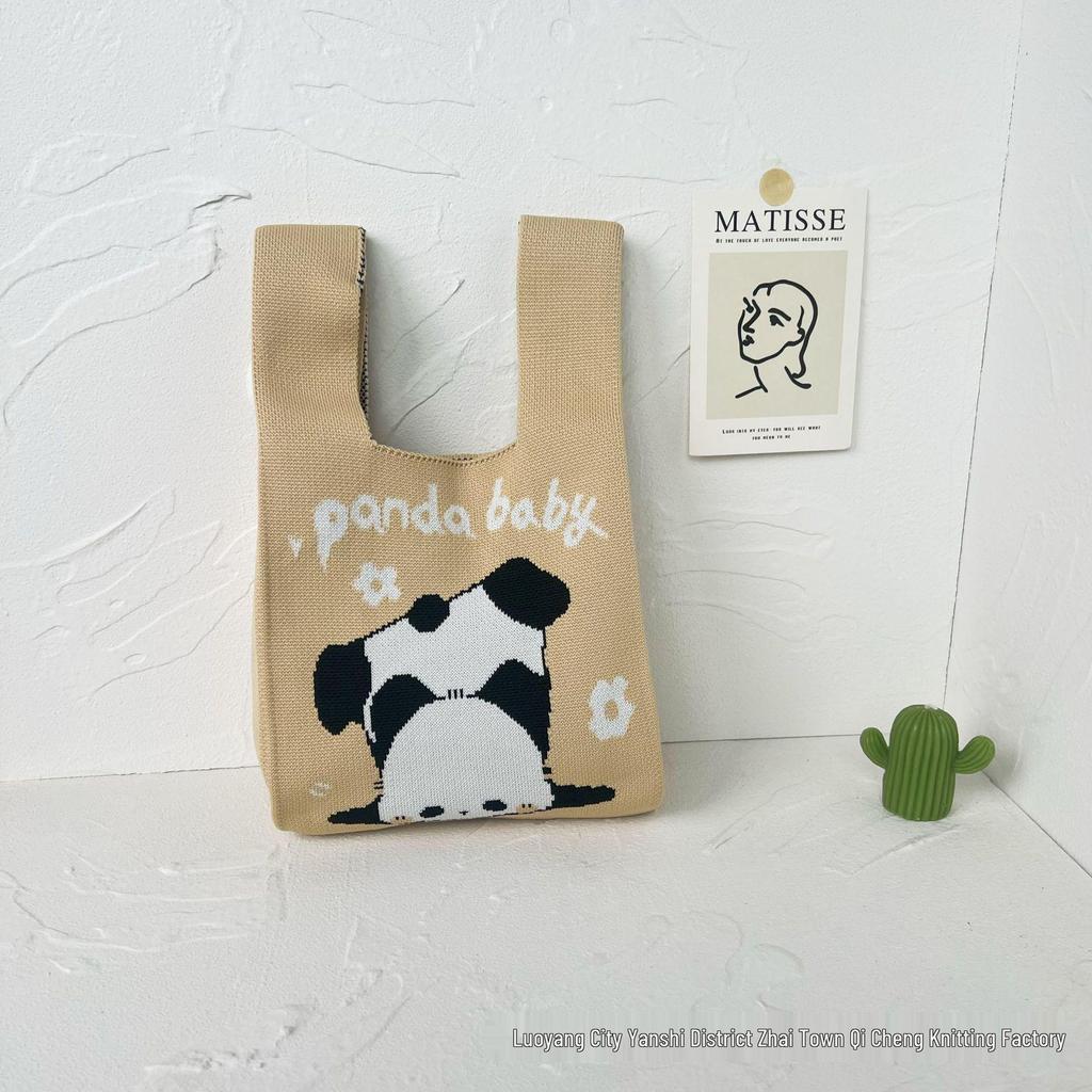 Panda Knit Women's Cross-Border Wrist Tote Handbag