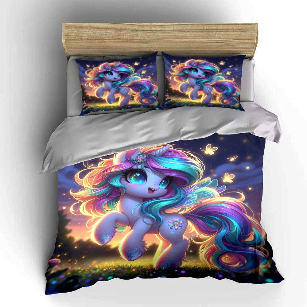 Enchanted Glowing Unicorn Flying At Night Printed Duvet Cover Set1 Duvet Cover+2 Pillowcasemulti Size Bedroom Bedding Decor