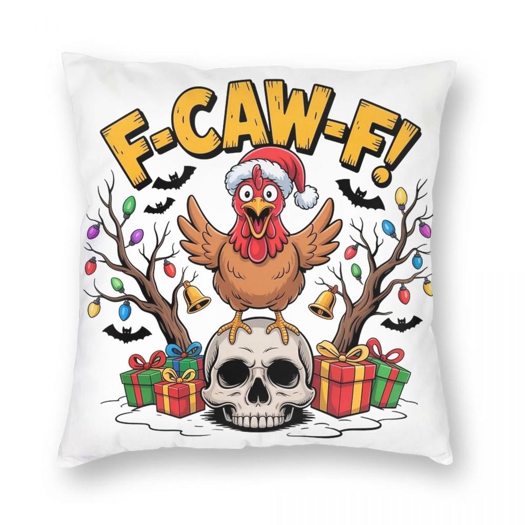 Christmas F-Caw-F Chicken Pillowcase Printed Polyester Cushion Cover Decorations Throw Pillow Case Cover Home Square 18''