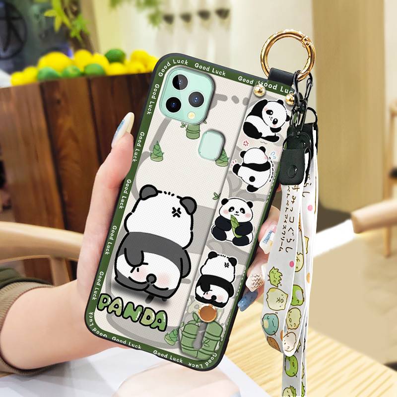 Silicone Protective Phone Case For Oukitel C22 Cartoon Wristband Fashion Design Anti-knock Panda Phone Holder Kickstand