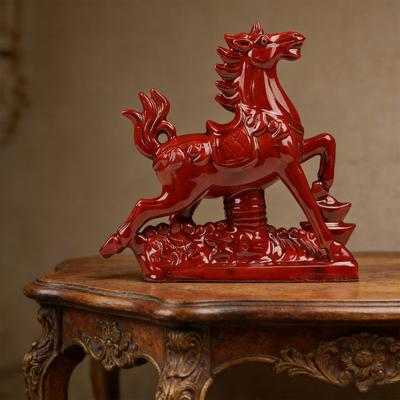 Yousheng 2026 Year of The Horse Figurine Ceramic Feng Shui Red Horse Statue Chinese New Year Home Office Tabletop Decoration for Wealth Good