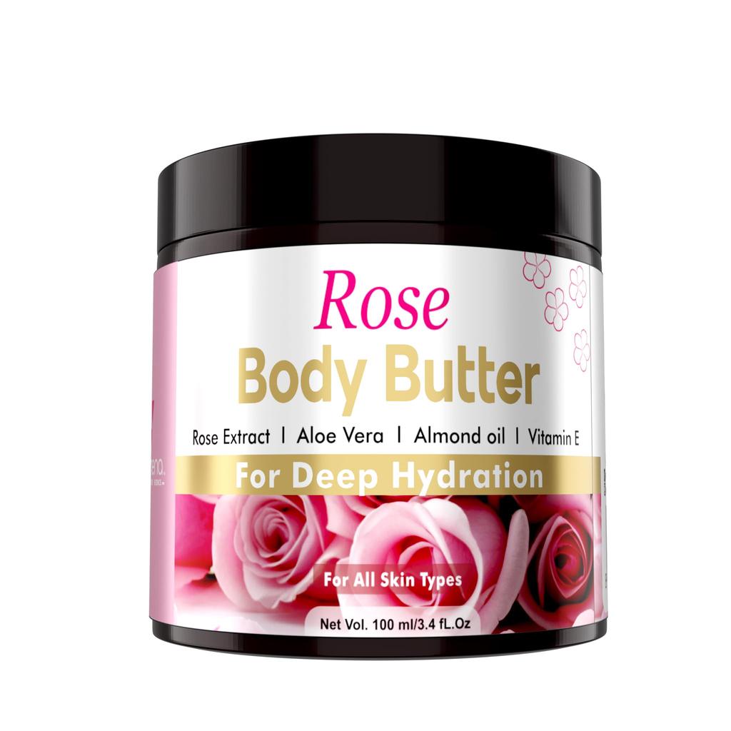 Volamena Rose Body Butter For Dry Skin With British Rose, Almond Oil & Vitamin E | Vegan | For Women & Men 100 Ml
