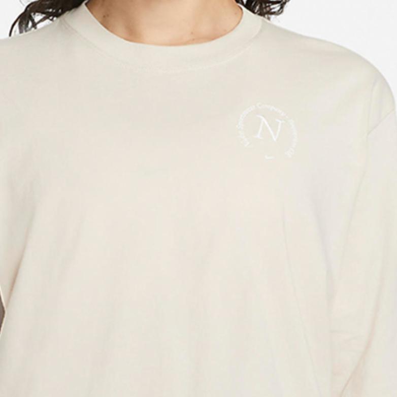Nike Solid Color Brand Logo Pattern Round Neck Breathable Pullover Knit Short Sleeve Drop Shoulder T-Shirt Women T-Shirt Sail-White DR9027-126
