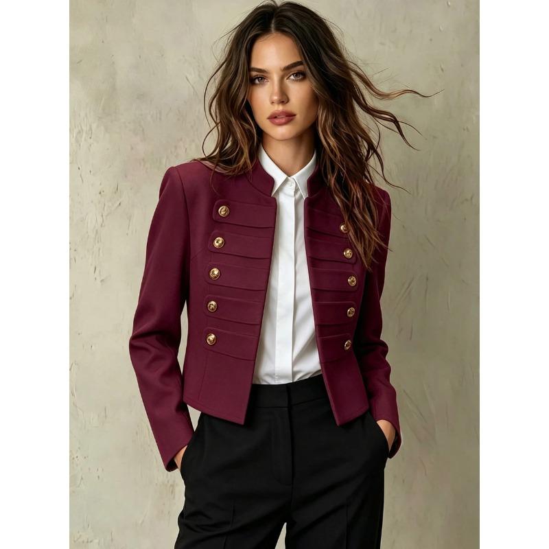 TIFICY Women's Fashion Casual Solid Color Print Fall Winter Long Sleeve Stand-Neck Jackets & Coats