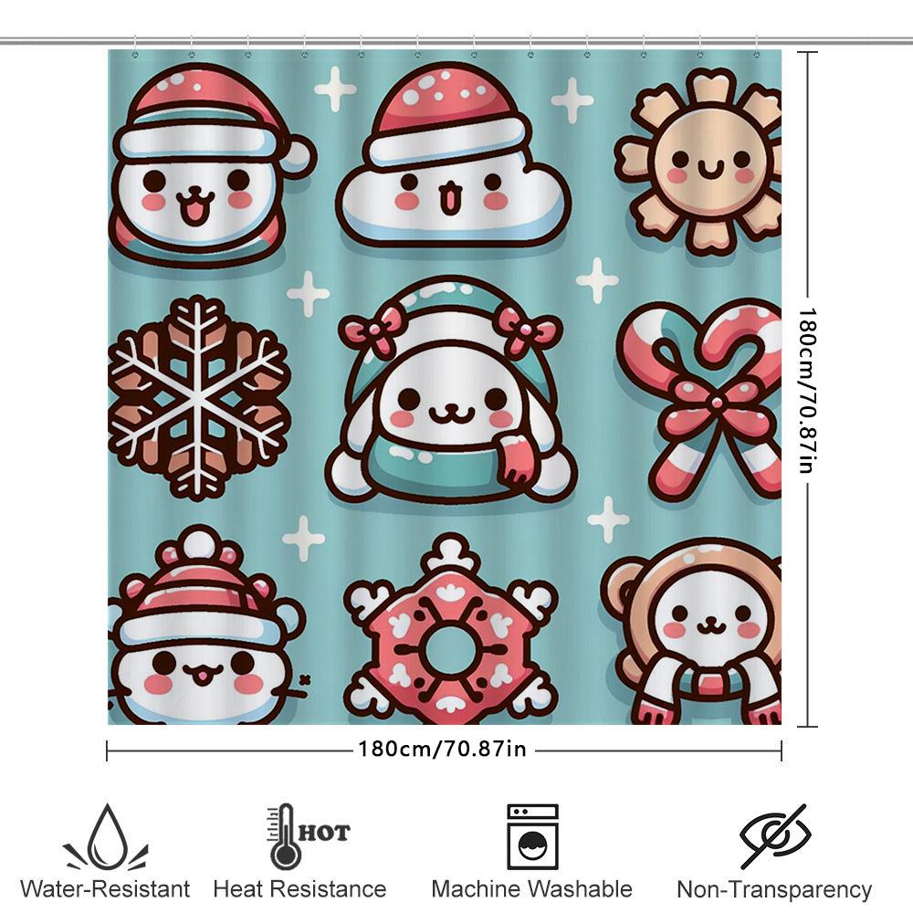 Cozy Plush Bathroom Curtains With Christmas Cartoon Animal Print Blue Shower Curtain Set For Home Decoration In Bathrooms