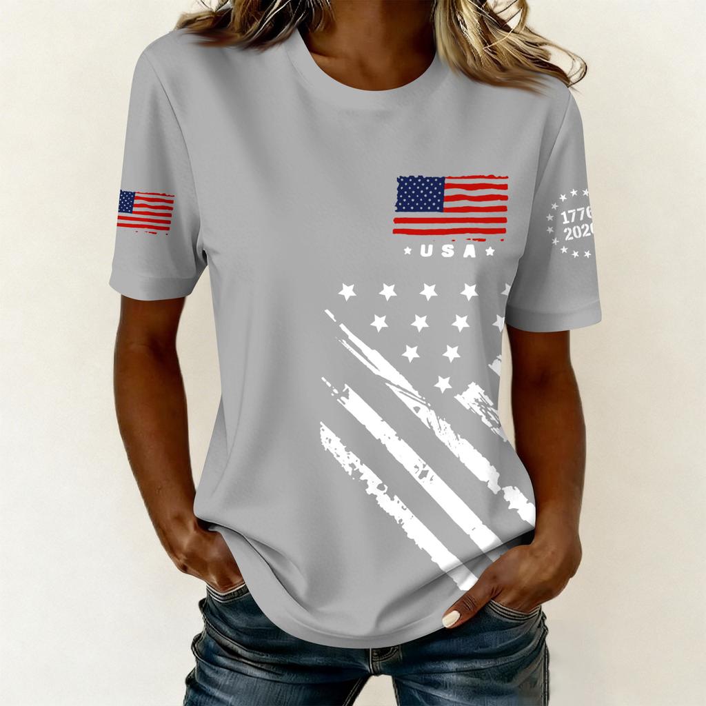 Women's Casual Printed T-Shirt Round Neck Pullover Short Sleeve Top