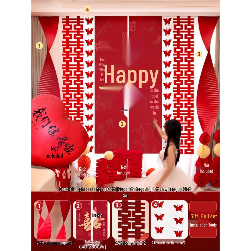 Double Happiness Stickers for Wedding Room Decoration - Perfect for Bride and Groom's Living Room or Bedroom.