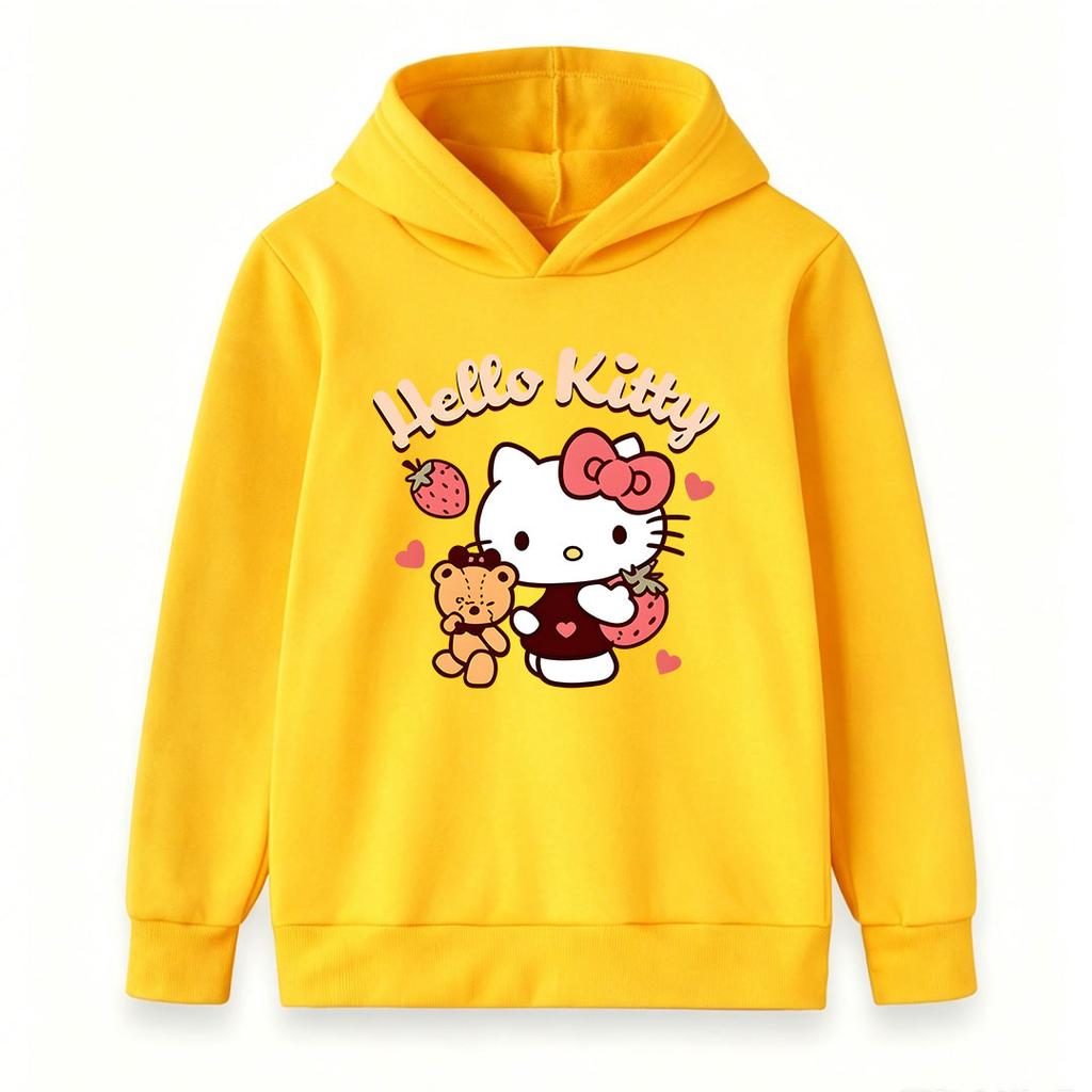 Cute Cartoon Strawberry Bear Print Kids Hoodie, Soft Casual Long Sleeve Pullover Sweatshirt for Boys Girls, Lovely Heart Pattern Daily Wear Tops for C