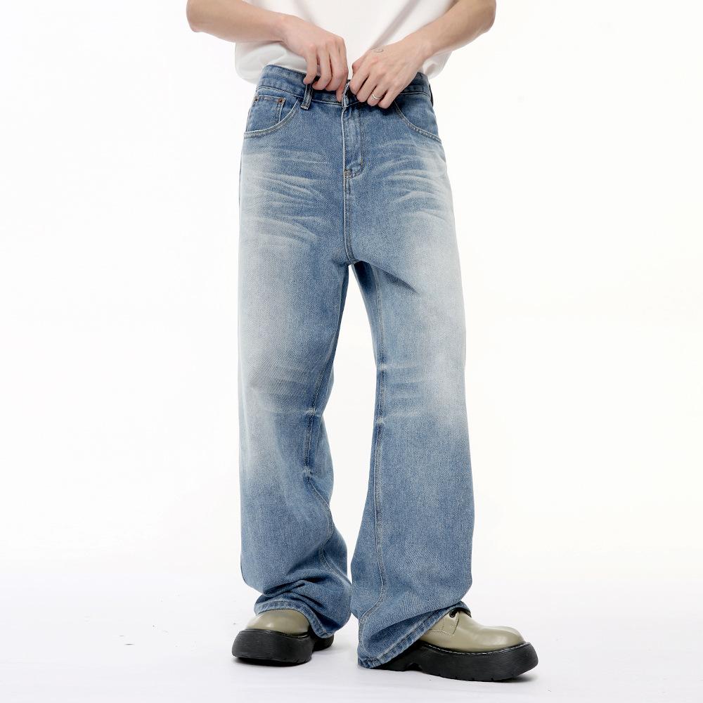 | Versatile retro whitened wash design drape straight jeans daily