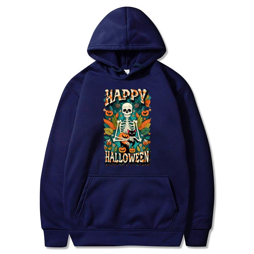 Happy Halloween Autumn Winter Fleece Hoodie Street Fashion Hoodie Men's and Women's Casual Long Sleeve Warm Hoodie