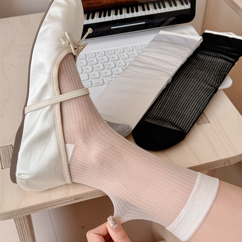 Ballet-style Thigh-high Stockings for Women in Summer, Lightweight, Transparent Glass Fiber Stockings, Breathable, Layered Stockings, Short Socks