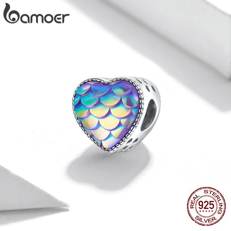 

Подвеска BAMOER из стерлингового серебра 925 пробы с яркими чешуйчатыми бусинами в форме сердца, подходит для оригинального браслета диаметром 3 мм 925 silver