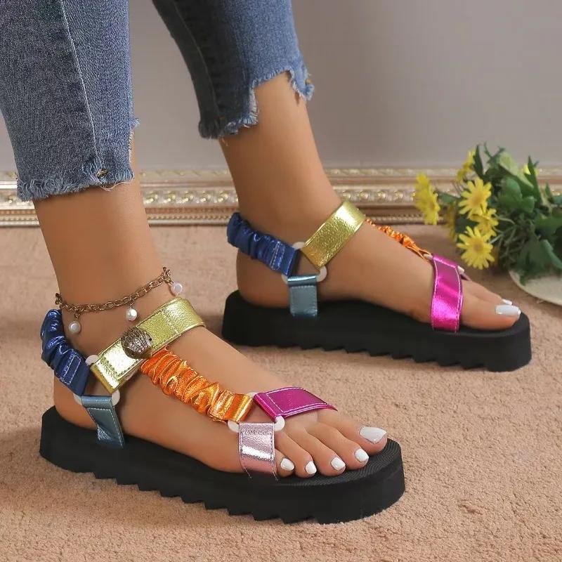 Fashion 2025 New Summer Outdoor Beach Casual Sandals Fashion Women Sandals Color Flat Casual Light Shoes for Ladies Zapatillas Mujer