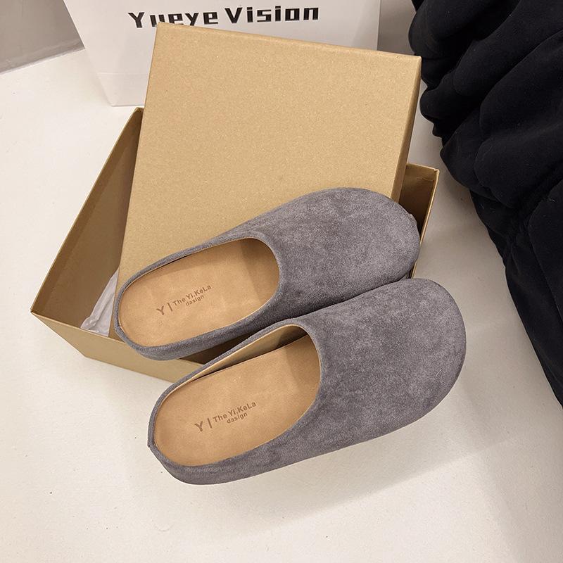 

Женские туфли на одной педали, с внутренней высотой, для носки на улице, весенне-летние новые мягкоподошвенные толстоподошвенные полушлепанцы с закрытым носком 40 серый