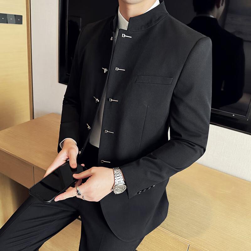 ROMON Men's New Chinese Style Stand-Collar Suit Set