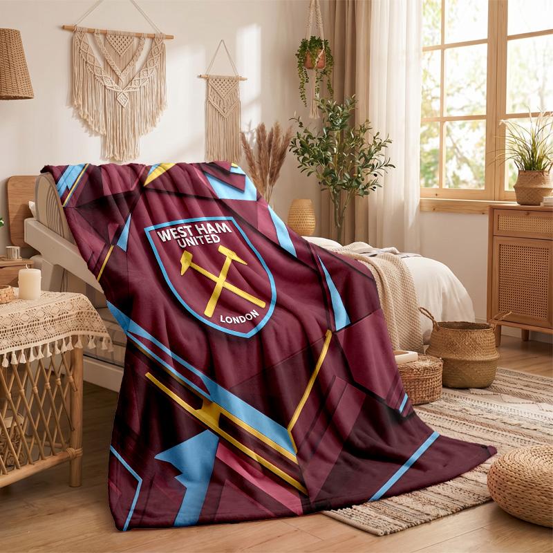 Coperta in Flanella con Stampa West Ham United Calcio Morbida Calda Coperta da Divano Letto per Casa Ufficio Camera da Letto