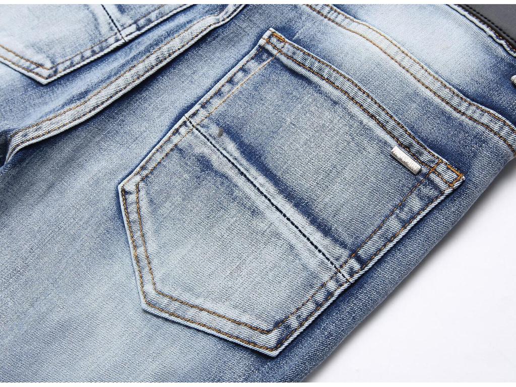 Europejskie Niebieskie Dżinsy Męskie Slim-Fit z Haftem Kobry