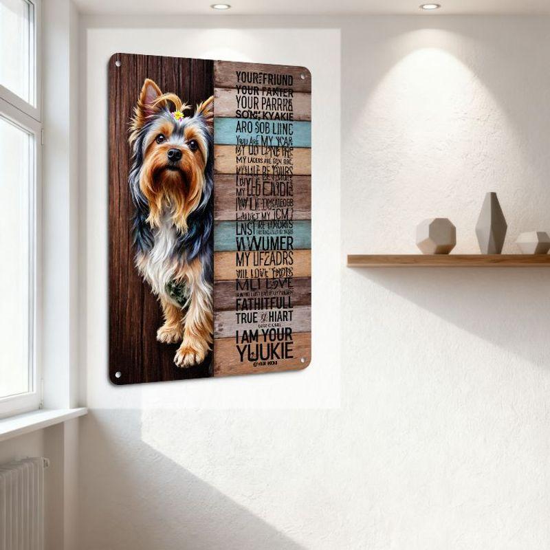 Rustic Yorkshire Terrier Metal Tin Sign, 'YOU’RE MY FRIEND...' Portrait Plaque with Wooden Background for Pet Owner Home Garden