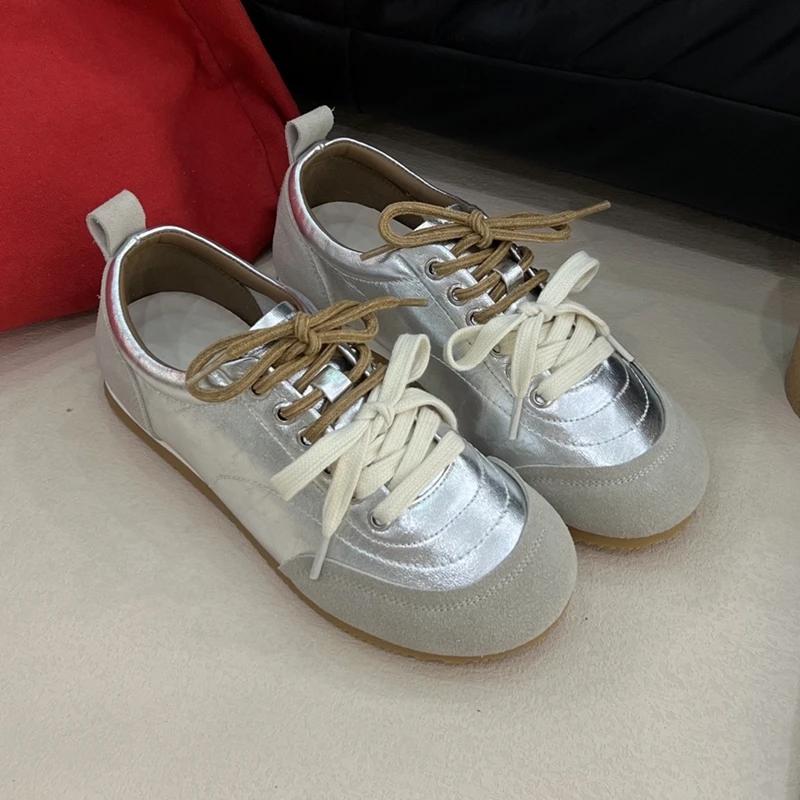 

Женские кроссовки для тренировок с плоской подошвой 2025 Новый цветной блок Беговые женские кроссовки Обувь Мягкая подошва Повседневная обувь для женщин 40 серебряный