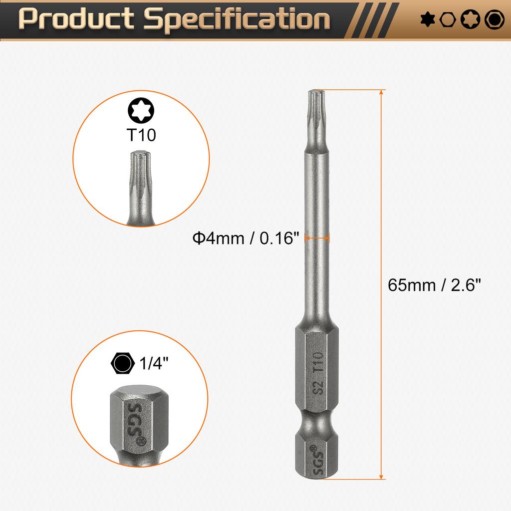 1/3/5pcs T5-T50 Torx Head Screwdriver Bit 1/4" Hex Shank Magnetic No Hole Tamper Proof 6 Point Star S2 Screw Driver Drill Bits
