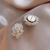 Elegant Gold Pearl Earrings Gentle White Alloy Cross Stud Earrings Hollow Out Ear Accessory Holiday Gift