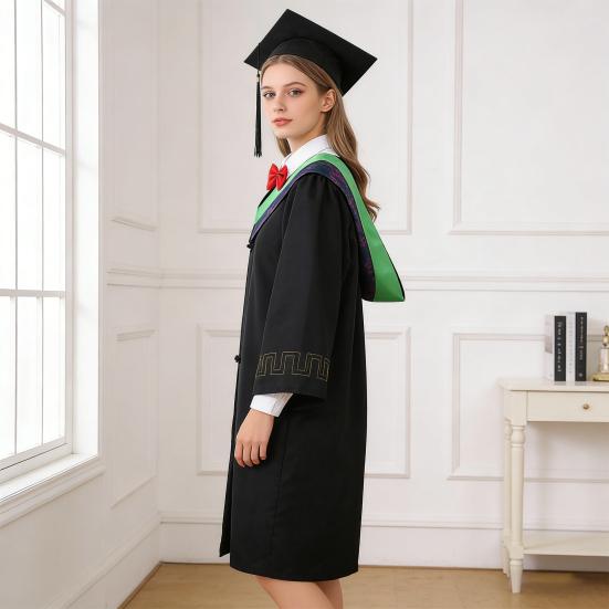 Unisex Matte Graduation Cap Gown Set with Fake Shirt Collar And Neck Tie Professional Formal Attire Bachelor's Uniform for High School College