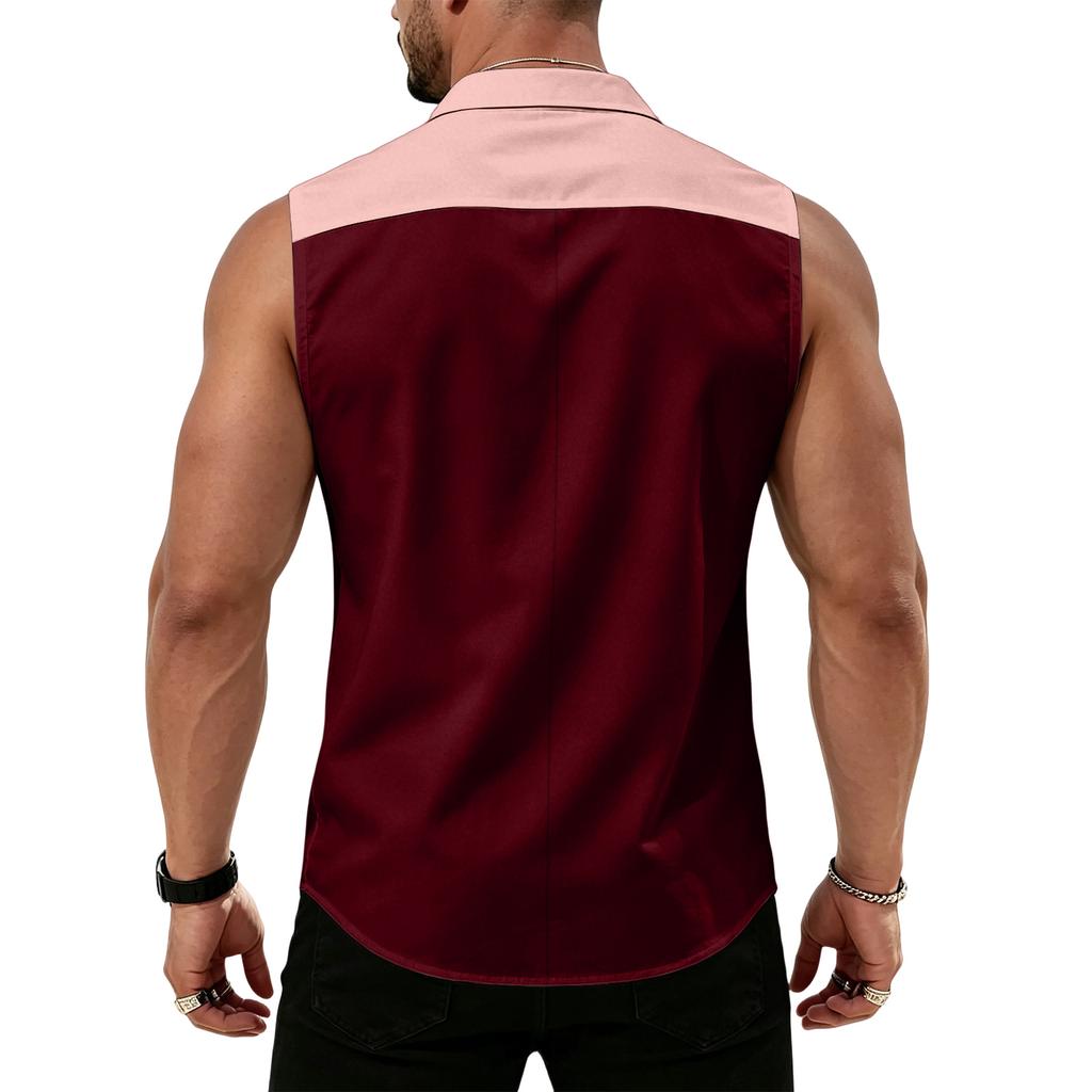 Men's Workwear Lapel Button-Down Vest Shirt - Lightweight Sleeveless Top