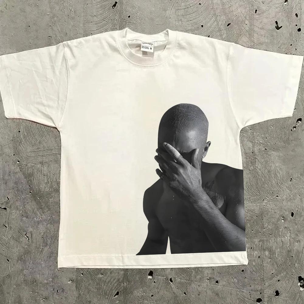 Rapper Frank Retro Graphic T Shirt Men's Hip Hop Ocean Album Clothing T-Shirts Y2k Unisex Blond Fashion Oversized Cotton T-shirt
