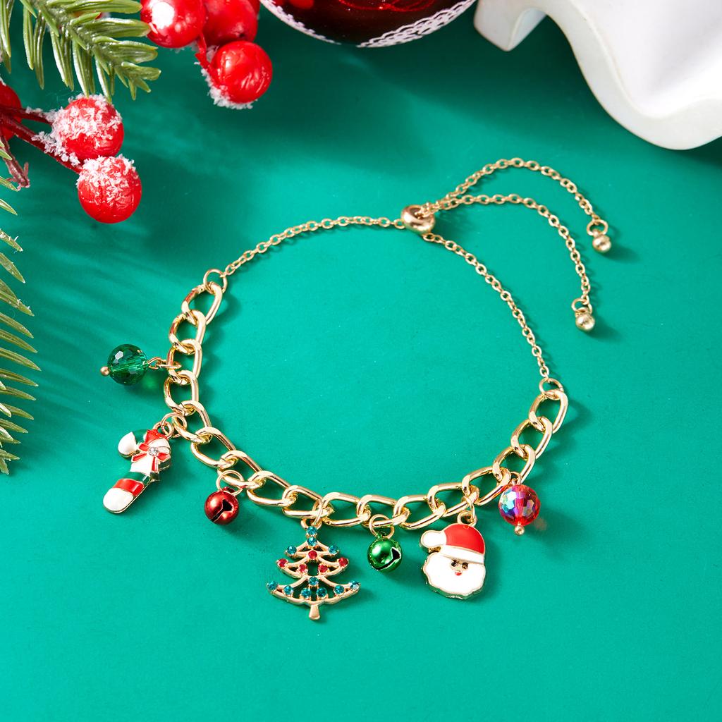 Christmas Chain Bracelet for Women Sweet Christmas Tree Snowflake Santa Claus Bell Bracelet Xmas Holiday Party Jewelry