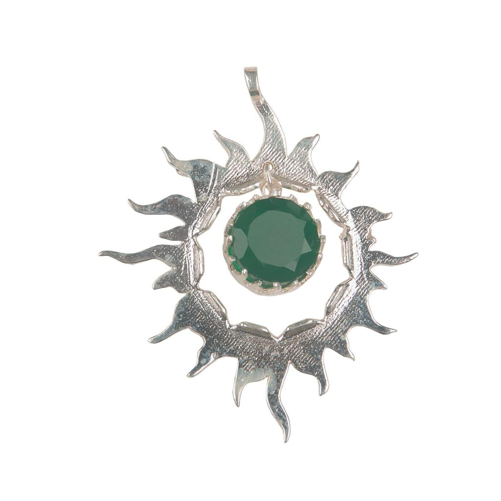 925 Solid Silver Multi Gemstone Sun Health Benefits Unisex Jewelry Pendant 1.76" CP-18