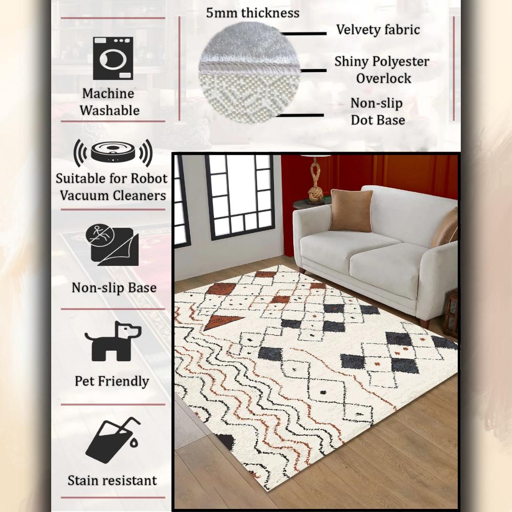Moroccan Inspired Rug, Geometric Diamond Patterned, Non-Slip Living Room Rug, Kitchen Rug, Area Rug