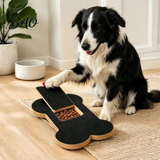 Interactive Dog Activity Toy Scratch Board with Treat Box, Wooden Nail File Board, Bone Pet Grinder Alternative Shaped Pad, for Large Medium