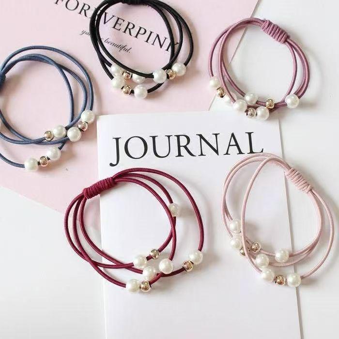 Korean High Elasticity Pearl Beaded Hair Tie - Versatile Three-in-One Hair Ring