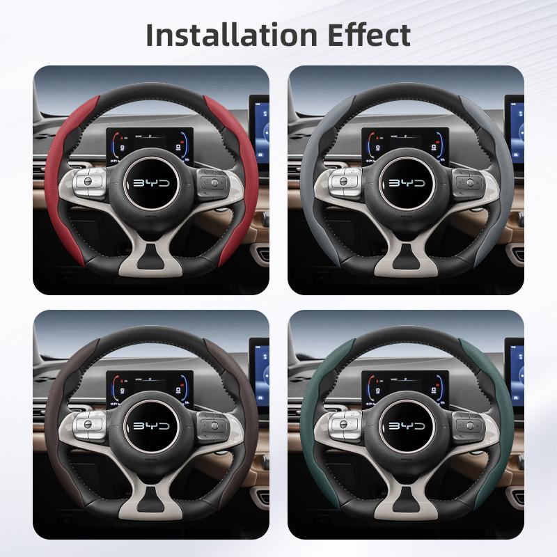 Breathable Leather Steering Wheel Cover with Segmented Quick-Release Design, Non-Slip and Durable, Suitable for Byd Song Atto 3 Dolphin Seagull Seal