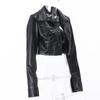 European-American Motorcycle Style Crop Top: Turn-Down Collar, Long Sleeve Jacket for Autumn/Winter Fashion.