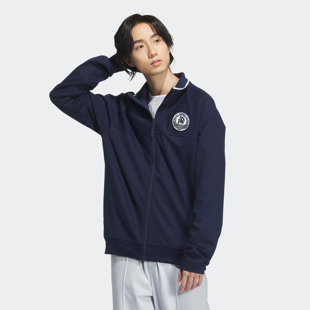 Adidas Verbiage Knit Jacket Letter Print Stand Collar Sports Casual Jacket Men Jacket Navy-Blue JE3634