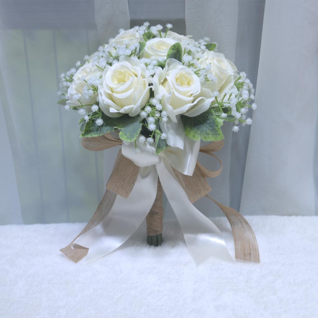Rose Bridal Bouquet Artificial Silk Flower Eco-Friendly Ball Shape Wedding Graduation Decoration Handheld Romantic Bouquet