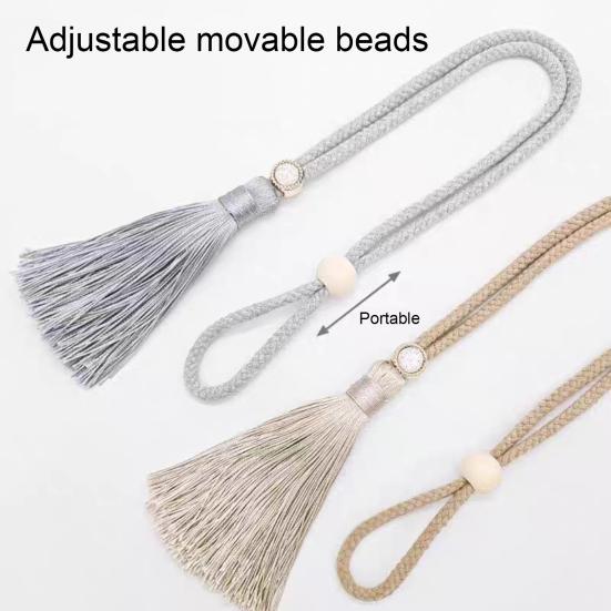 Bohemian Curtain Tiebacks Handwoven Rope with Tassels & Wood Beads Decorative Window Holdbacks for Living Room Bedroom Home Decor