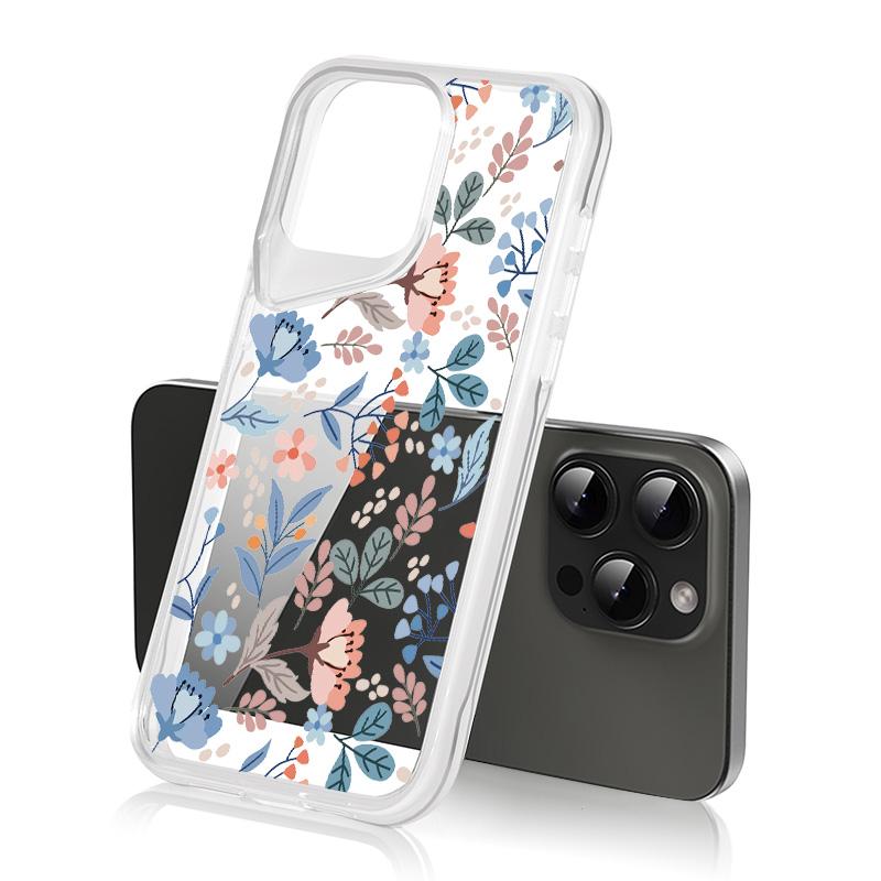 Shockproof Slim Hybrid Acrylic Phone Case for iPhone 15 Pro Max 14 Plus 13 Transparent Colorful Flower Soft Edge Cover