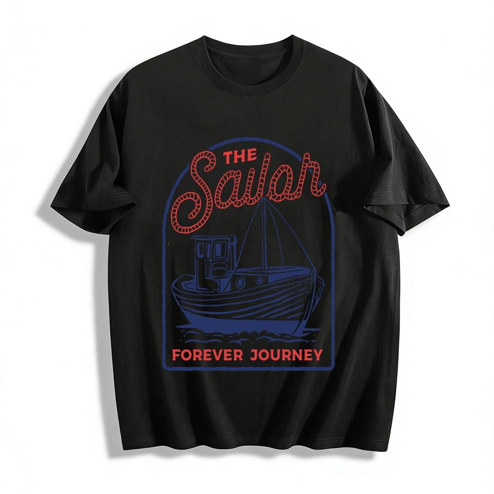 Vintage Sailor Print Casual Tshirt Forever Journey Themed Top Pure cotton T-shirt XXS