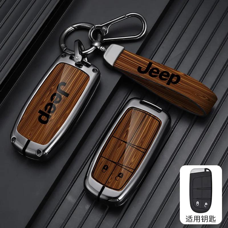 For Jeep Zinc Alloy Wood Grain Car Key Case For Jeep Grand Cherokee WK2 KL Wrangler JK Renegade Commander Compass 2018 2022 A