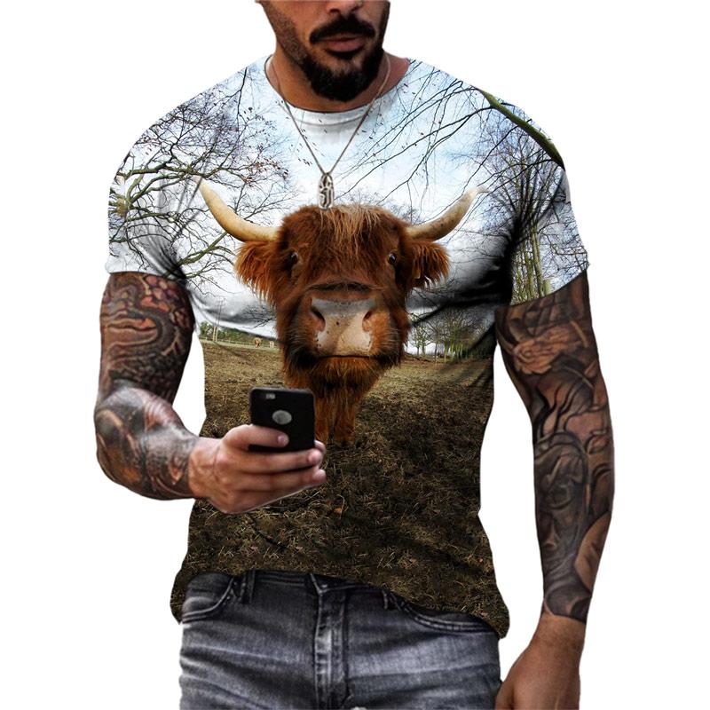 

Новые футболки с 3D забавным изображением крупного рогатого скота, летние мужские модные футболки с принтом, круглым вырезом и короткими рукавами, топы 6XL
