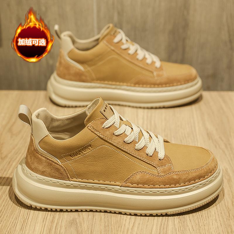 Men's shoes autumn platform casual board shoes men's retro leather sports heightening shoes winter shoes soft sole