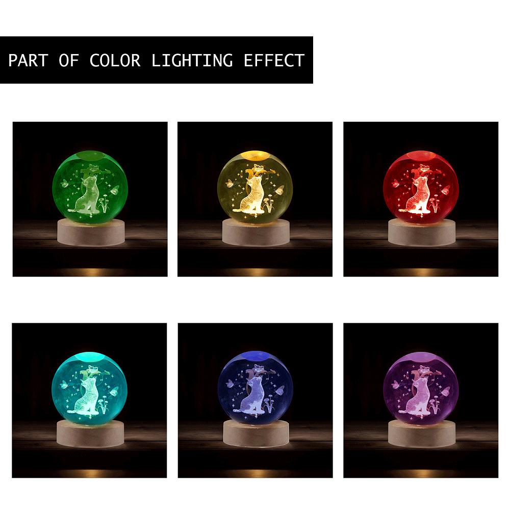 6 Color Changes Night Light 3D Laser Engraving Cat and Butterfly Night Light with Colored Light Wood Lamp Holder Home Decoration