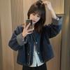 2025 Autumn Plaid Round Neck Korean Retro Denim Jacket
