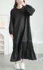 Gold Japan Plus Size Tiered Long Maxi Long Loose Size Black Women's Dress, Hem, Dress, A-Line, Sleeves, Fit, Winter, Autumn, Spring, Goldy-1639, 3L,