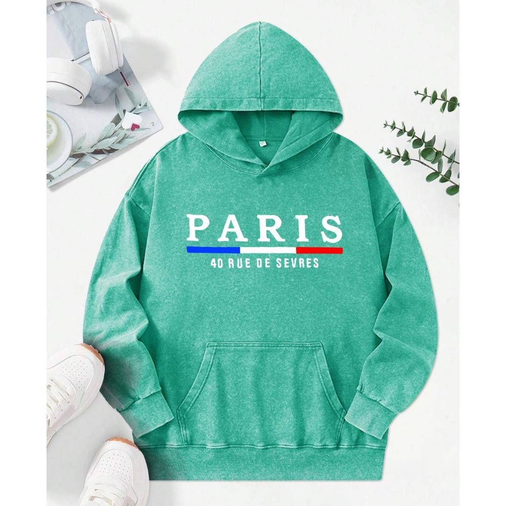 The Pairs Art Letter Print Female Washed Hoody Fashion Streetwear Autumn Cotton Clothes Soft Loose Female Hoodie