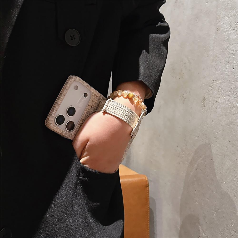 Elegant Stylish Heart Bow Wrist Strap Card Holder Phone Case for iPhone 17 Pro Max 16 15 14 13 Tweed Texture Protective Cover