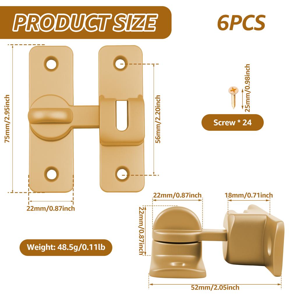 6Pcs 90 180 Degree Sliding Door Latches Increased Security Anti Theft Gate Lock for Bedroom Cabinet Window Hardware Accessories